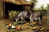 Edgar Hunt Donkeys And Poultry painting